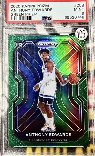 2020-21 Panini Prizm Anthony Edwards #258 Green Prizm (RC) PSA 9 Mint 🔥🔥