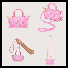 NWT Stoney Clover Lane Pouchette Crossbody Bag Flamingo Bubblegum Jacquard Heart