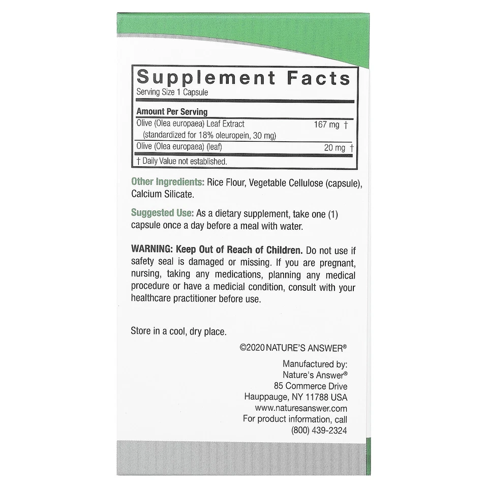 Hoja de Olivo, 187 mg, 60 Cápsulas Vegetarianas Foto 2 de 3