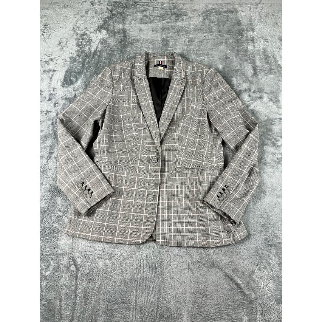 Blazer Tommy Hilfiger Mujer Talla 14 Gris Blanco Rosa Patrón Ventana Excelente