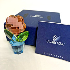 Swarovski Happy Flowers Pink Blossoms Blue Pot #627097 COA Og Box Retired