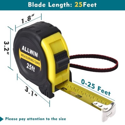 Professional 25 Ft Metal Tape Measure - Easy Read, Durable & Versatile Tool
