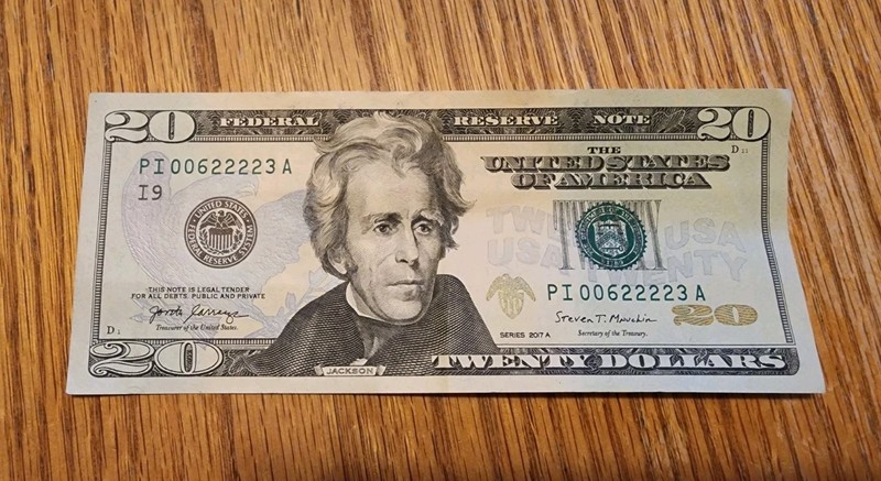 2017A Low Serial Number 20$ Dollar Bill W/ 4 - 2s Circulated Fancy