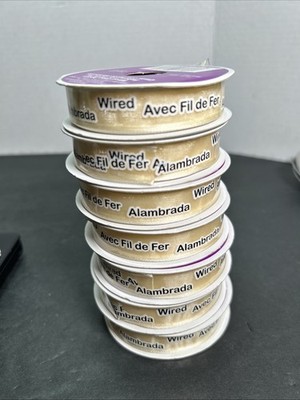 Lot Of 7 Celebrate It 360 Tan With A Shine Wired Edge Ribbon 5/8/8 Yd.