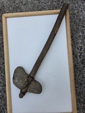 Primitive Stone Axe Hatchet with Wooden Handle and Cord Binding