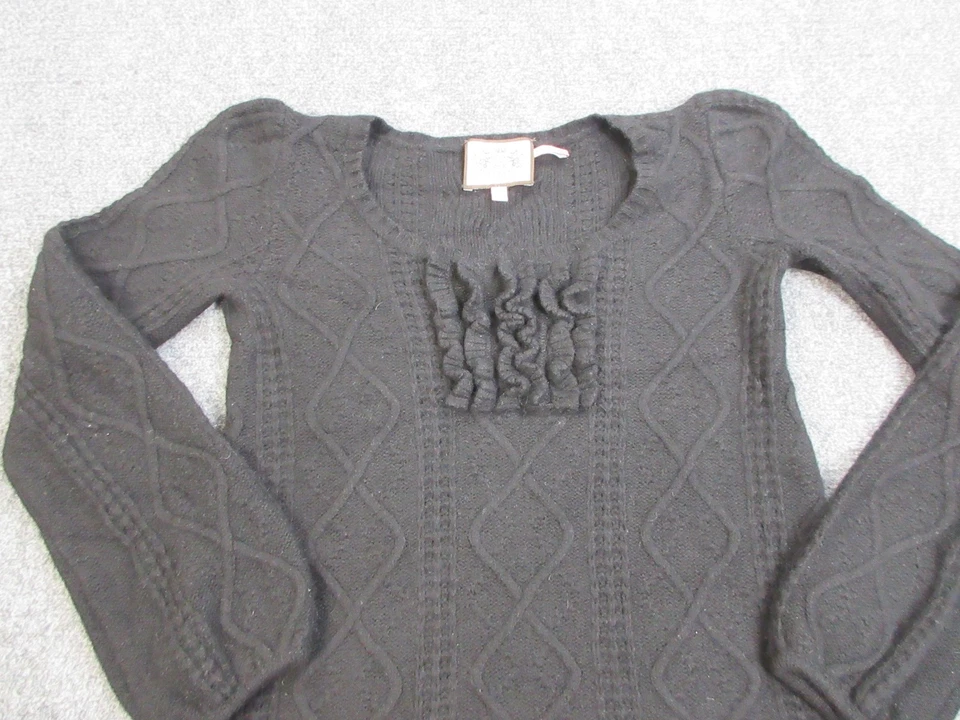 Suéter Juicy Couture Mujer Pequeño Negro Mezcla de Lana Volantes Tejido Pullover Angora Foto 3 de 4