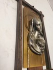 Vtg Madonna & Child Pewter Relief Bust Brass Back Wooden Frame Mcm — photo 3