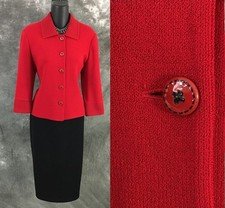 BEAUTIFUL St John collection jacket red black knit suit blazer size 6