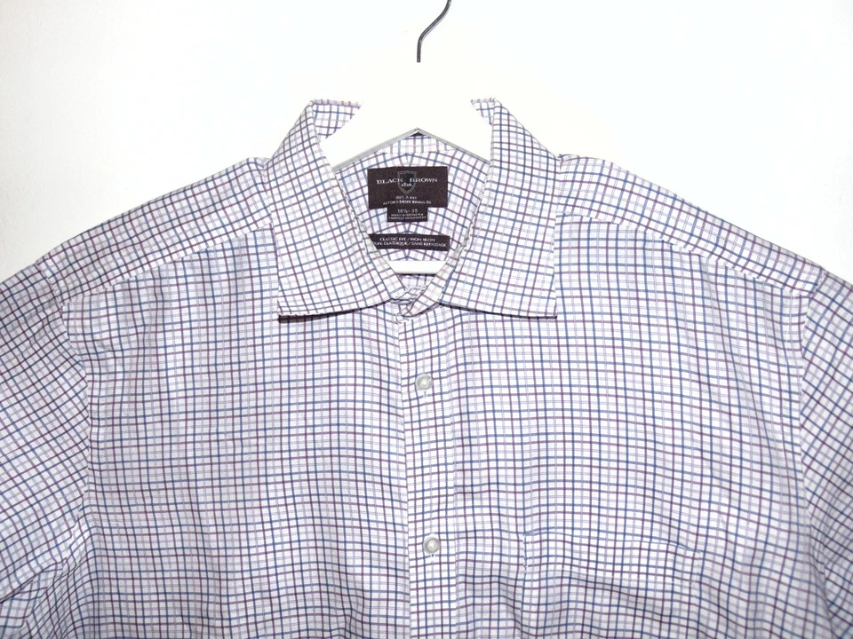 Black Brown 1826 Long Sleeve Mens Shirt White Check 18 1/2-35  - Image 3 of 4