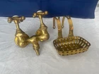 Antique BRASS Hot Cold FAUCET & STERNAU SOAP DISH for Claw Foot Tub 1 of 2