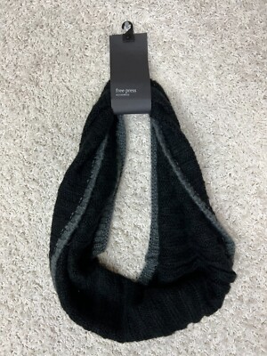 Free Press Womens One Size Black Gray Infinity Scarf Knitted Casual Comfort New