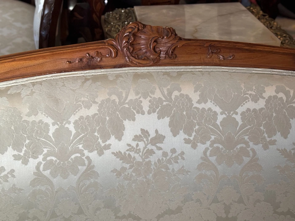 Antiguo sofá francés señora y dos sillas laterales patrón pastel brocado ca 1860 Foto 2 de 4