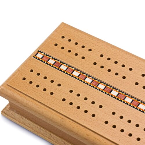 Games Deluxe Solid Wooden Cribbage Board Game Set Italian Inlaid and Storage ... - Picture 2 of 5