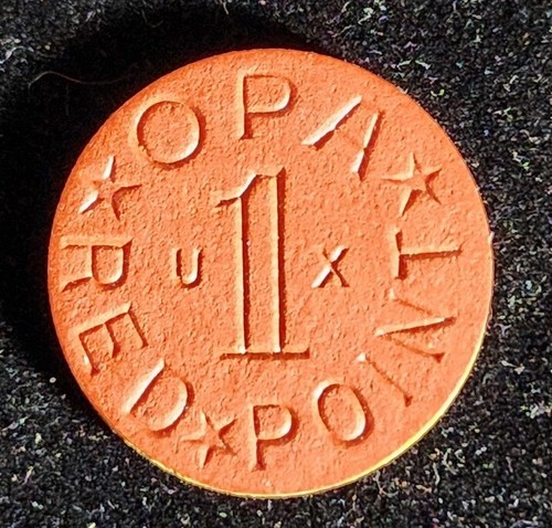 WWII  OPA "UX"  RED POINT  RATION TOKEN COIN FIBER. Our T2960