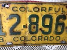Colorful Colorado 1953 Yellow/Gold With Green Lettering License Plate — photo 3