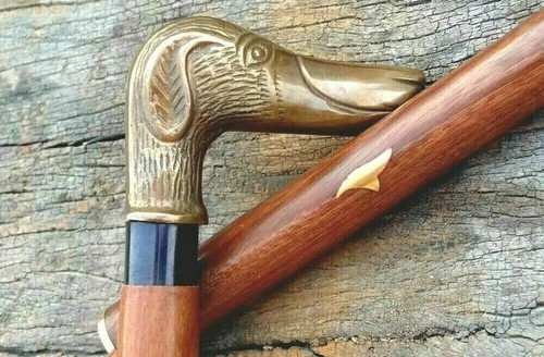 Walking Stick Cane Brass Dog Handle Vintage Wooden Victorian Designer Cane Style - Picture 3 of 9
