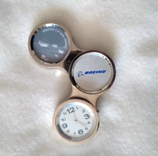 Boeing Collectible Chrome Rotating Frame Table Clock with Photo Insert 1.5" NEW