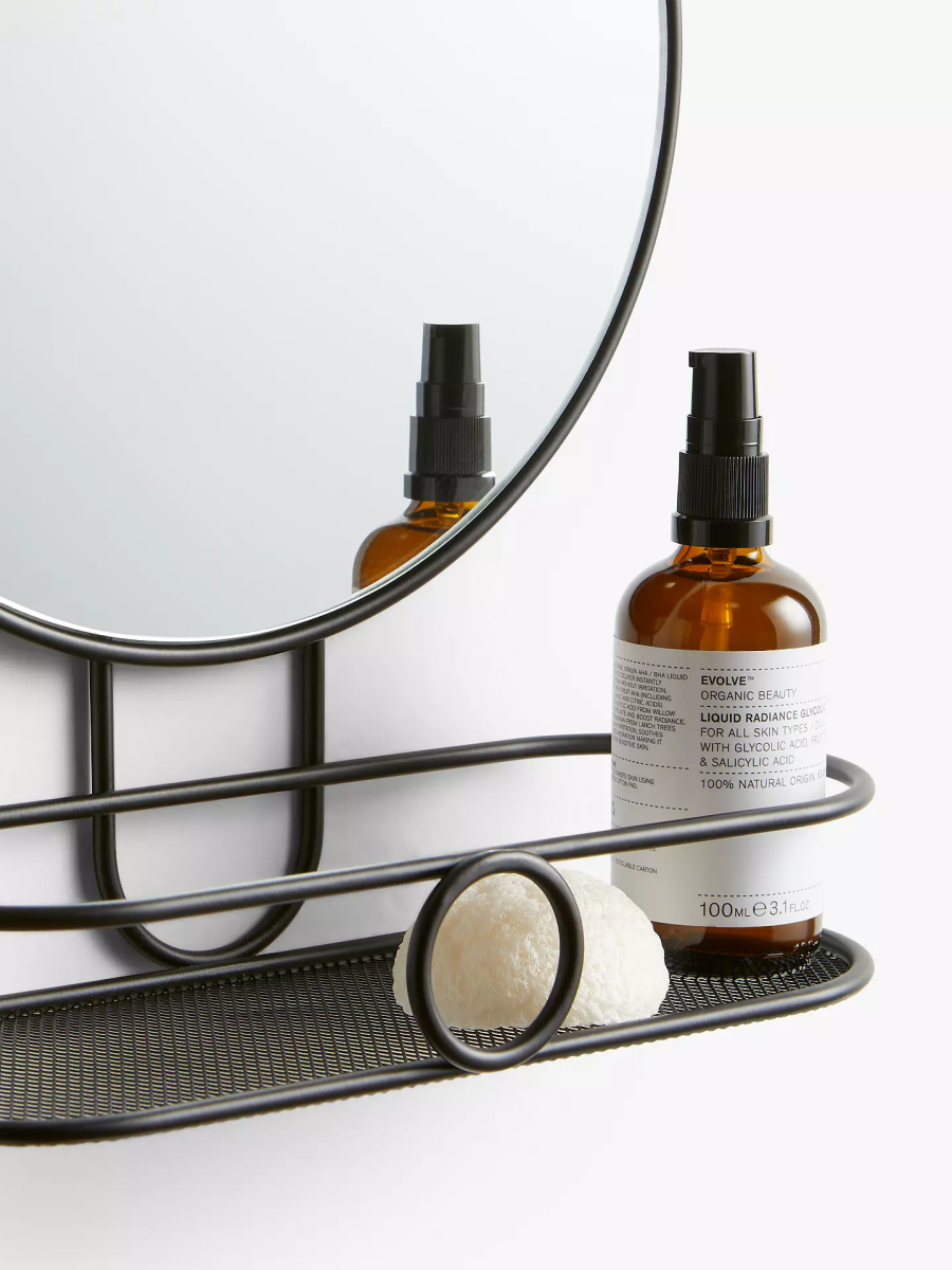 Small Bathroom Mirror With Shelf Round Black Metal Wall Hanging Or ...