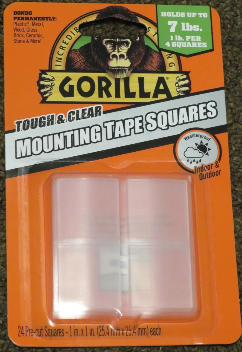 Gorilla Tough & Clear Double Sided Mounting Tape Squares, 24 1 Pre-Cut