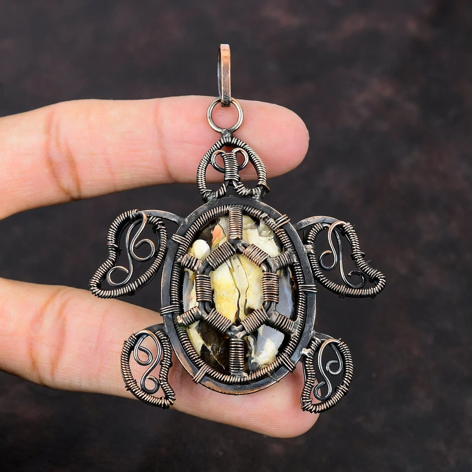 Madera de cacahuete jaspe cobre regalo para dama de honor alambre envuelto tortuga 3,27" Foto 2 de 4