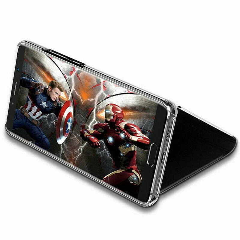 Funda abatible de cuero con espejo retrovisor transparente para iPhone 14 Plus 12 Pro 11 13 Pro Max Foto 3 de 4