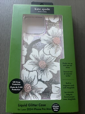 KATE SPADE Liquid Glitter Case Magsafe For IPHONE 16 Pro Max Pink White Floral