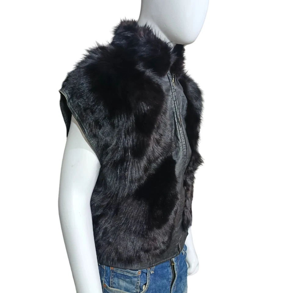 Chaleco de piel de cuero vintage para hombre chaqueta de piel de oveja de motociclista Foto 3 de 4