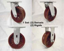 6" x 2" Swivel Caster 7/8" V-Groove Ductile Steel Wheel (2)& Rigid (2) 1500lb Ea