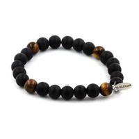 Steine Und MinéRaux. Armband Perlen Schwarz Onyx Matt + Tigerauge 8 Mm. Fabriq