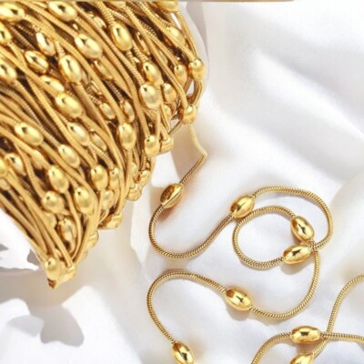 1 meter 18K Gold Round Snake Bead Chain Vacuum Plating Snake Bone Chain Necklace