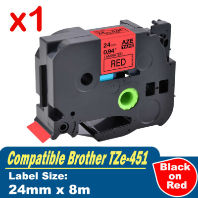 Brother P-touch 24mm TZ-451 Laminated Tape, 8 m, Black on Red main image 0