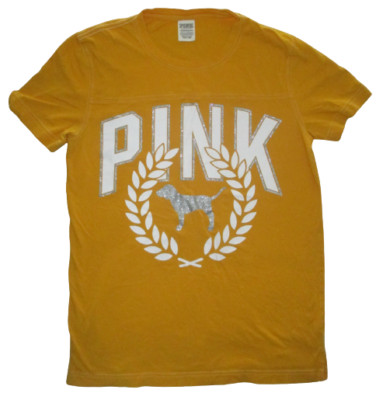 girls Victorias secret mustard yellow size XS pink short sleeve T-shirt with dog