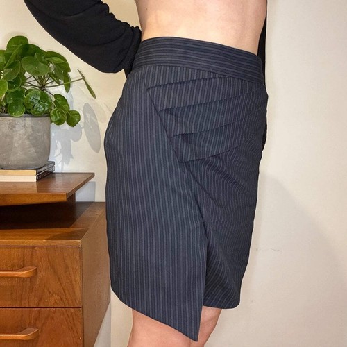 Sisley Striped Midi Skirt - 32W UK 12 Navy Polyester Blend - Picture 2 of 7