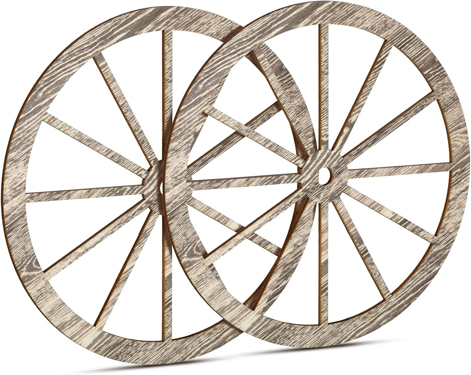 2 Pcs Wooden Wagon Wheel Wall Art Vintage Rustic Round Wood Cartwheel