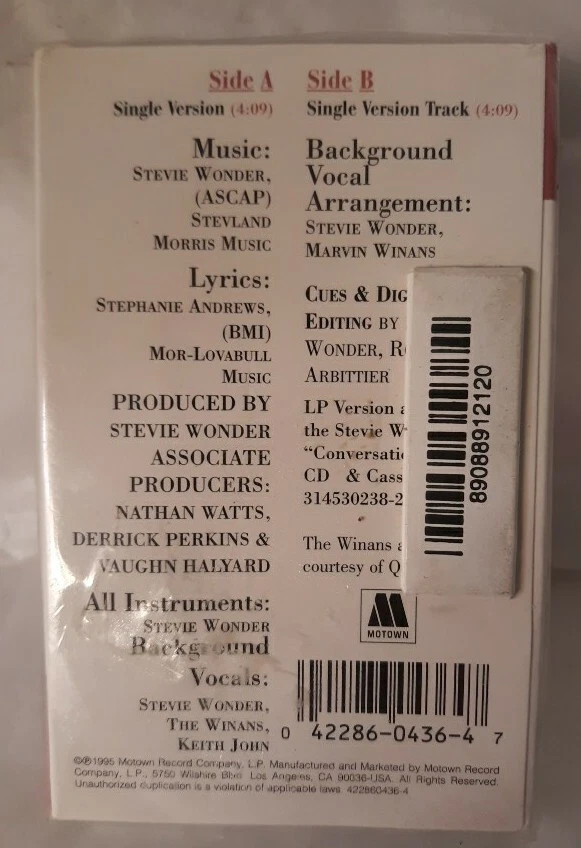 Vtg Stevie Wonder Cassette Tape Motown Music Sealed 1995 Treat Myself Single - Image 2 of 4