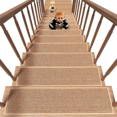 Beige Non-Slip Stair Treads, 15 Pcs Rubber Backing for Kids & Pets, 8''x30