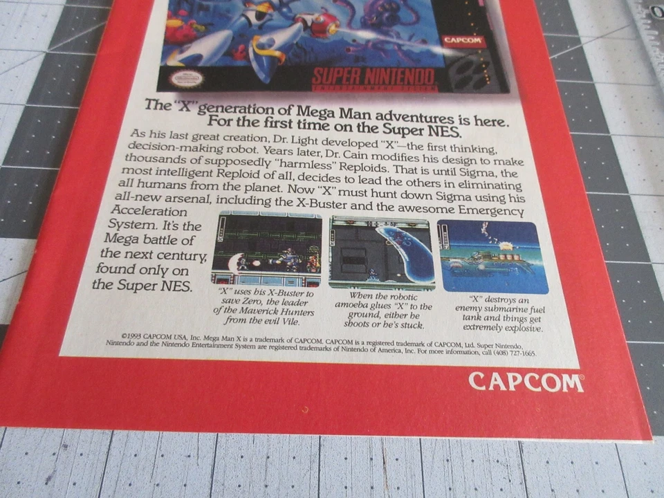1993 Vtg Video Game Print Ad - MEGA MAN X - SUPER NINTENDO SNES - CAPCOM - Image 3 of 3