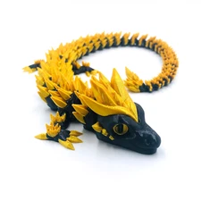 3D Printed Spikey Dragon Mystical Shiny Articulating 18 Inch Gold Black US