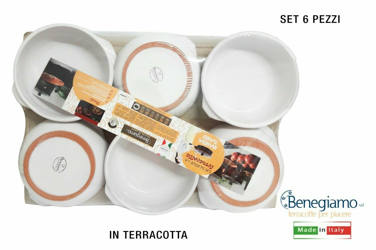 SET 6 TEGAMINO TEGAMINI DM.15 H5 TERRACOTTA BIANCO GNOCCHI FAGIOLATA ZUPPE 12022