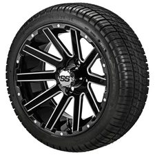 (4) Golf Cart 205/30-14 Deli Low Pro Tire on 14x7 Black Ball Milled Venom Wheels