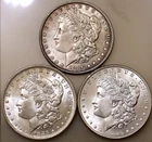 Lot of 3 Raw Morgan Silver Dollars BU UNC AU 1883-O 1883-P 1886-P