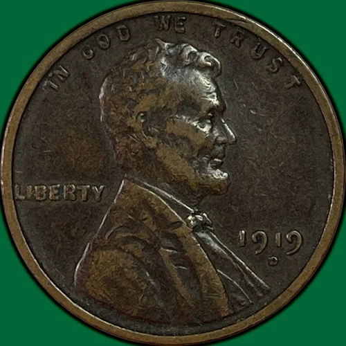1919-D Lincoln Wheat Cent Extremely Fine XF Coin, Dark #33674