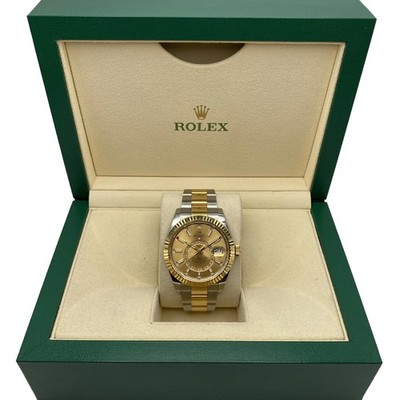 Rolex Sky-Dweller 326933 Gelb Gold Stahl Champagner Zifferblatt Uhr Box Papiere