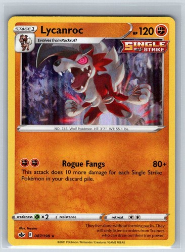 Lycanroc 087/198 Holo Rare Chilling Reign Pokemon Near Mint