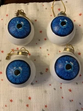 Four Blue Eyeball Christmas Hanging Ornaments Curiosities
