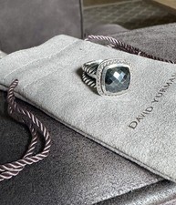 David Yurman 11mm Albion Ring with cushion-cut Hematite Pave Diamonds, size 6