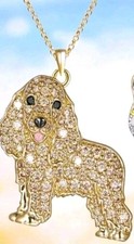 Cute Cocker Spaniel Dog Rhinestone Pendant Necklace Dog Lover Gift Golden Toned