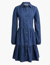 J Crew Dress Blue Chambray Collared Mini Shirtdress Button Down Ruffle Small 