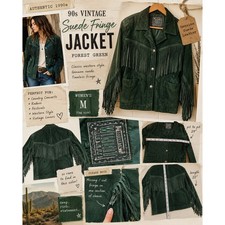 Vintage Winlit 1969 Green Suede Fringe Jacket Women Medium Western Boho 90s Coat