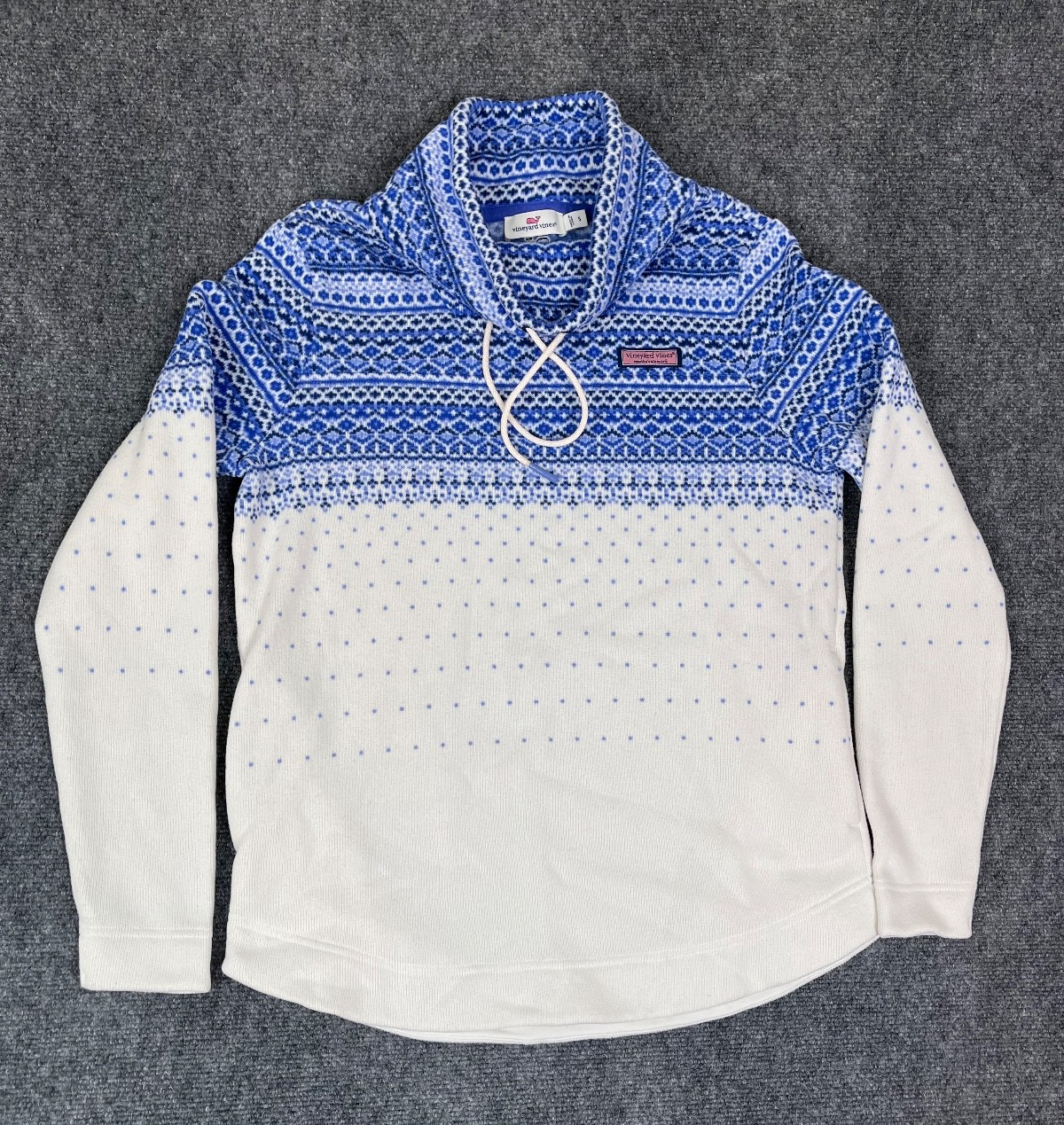 Vineyard Vines  Fair Isle Sweater Womens  Blue WHite Cowl Neck  Size S